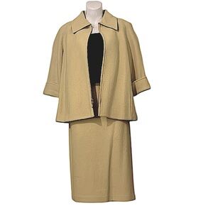 ST. JOHN Collection Knit Chartreuse Skirt & 3/4 Sleeve Zipper Jacket Set SZ 6